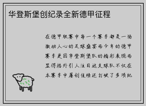 华登斯堡创纪录全新德甲征程